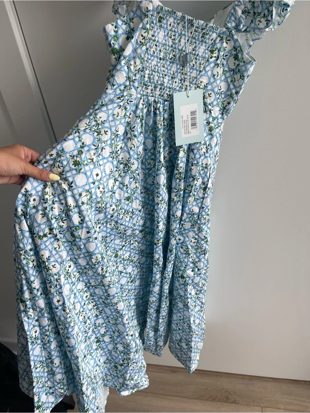 Hill House The Daphne Blue Floral Ruffle Sleeve Midi Dress - Picture 6 of 6